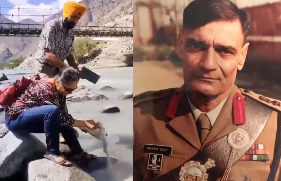 Late Brigadier Shashikant Vasavada daughter immerses father mortal remains in Kargil's Shingo river