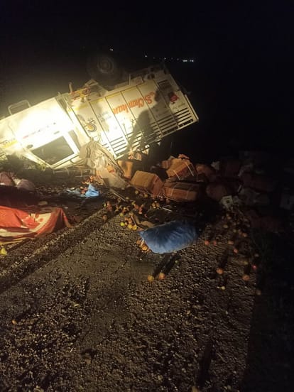 सेब लेकर जा रहा वाहन खाई में गिरा