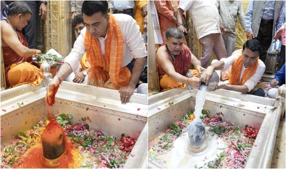 Goa CM Pramod Sawant worship in kashi Vishwanath temple angry over Stalins statement on Sanatan
