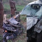 हादसे में क्षतिग्रस्त हुई कार और स्कूटी।
