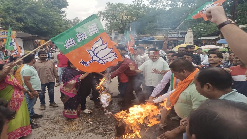 BJP burnt effigies of Stalin Sonia, Rahul and Mamta