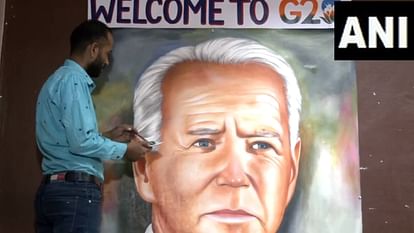 Hand-made painting of US President Joe Biden made by Dr Jagjot Singh in Amritsar