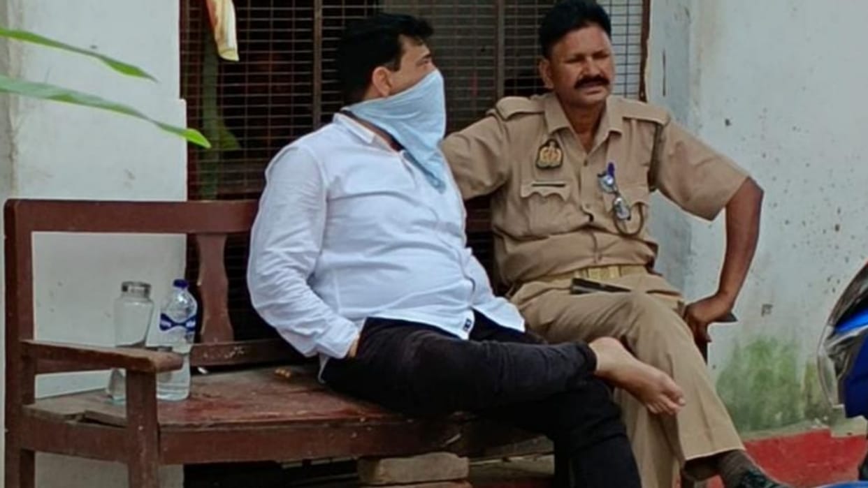A principal beats girl students with stick in his house in sultanpur.