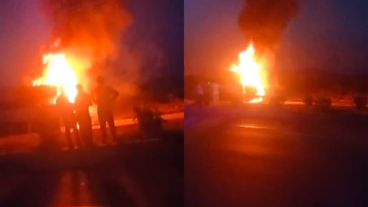 Ajmer News Driver burnt alive due to fire in moving container was carrying new bike