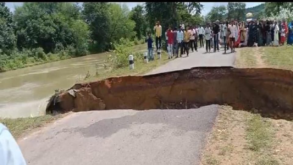 Main road divided into two parts due to breach of canal embankment