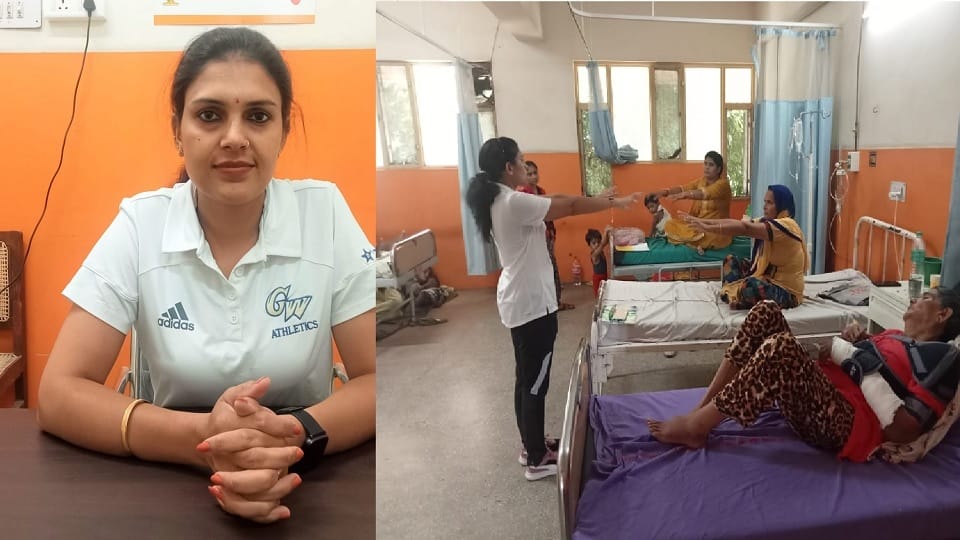 Yoga relieving pain of orthopedics in Karnal Civil Hospital, Rita Sharma doing regular asanas to patients