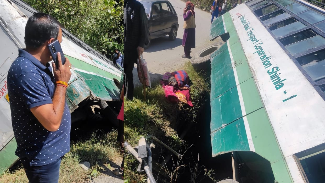 HRTC Bus Accident in shimla near Theog 12 Passengers injured
