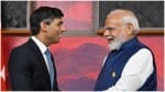 ब्रिटेन के प्रधानमंत्री ऋषि सुनक और प्रधानमंत्री नरेंद्र मोदी एक दूसरे से बात करते।