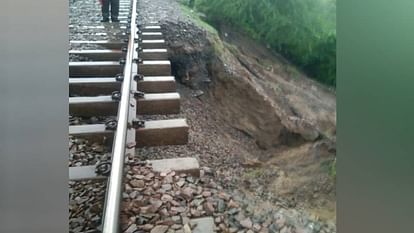 Rain caused soil erosion under track between Hetampur Dholpur station of Jhansi Railway Division