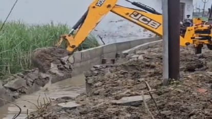 Under construction drain demolished with bulldozer in Pilibhit
