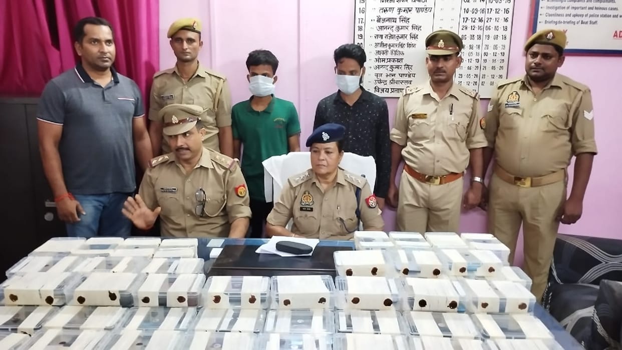 Police arrested two with 60 stolen mobile phones in Gorakhpur.