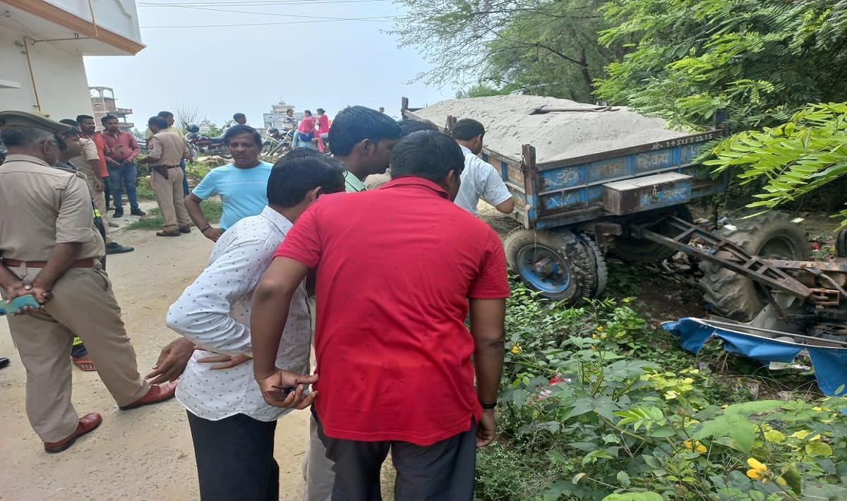 sand laden tractor overturns due to overloading driver dies after getting crushed under engine