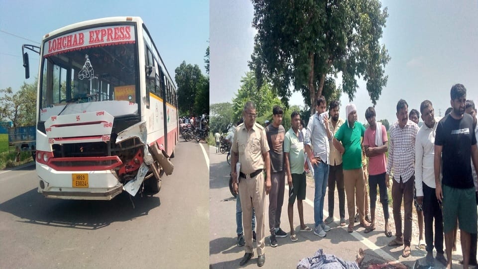 Major accident in Sonipat, two youth riding bike died after being hit by private bus