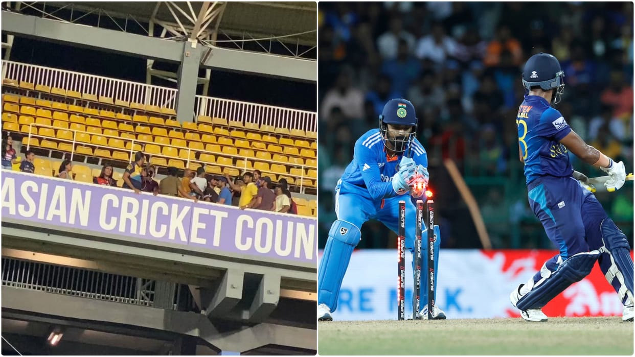 IND vs SL fan fight in Stadium other spectators tried to make them calm video viral