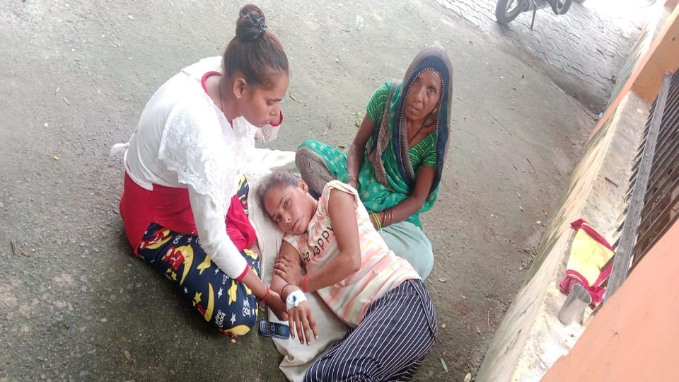 Patients lying on the ground in the emergency of the district hospital