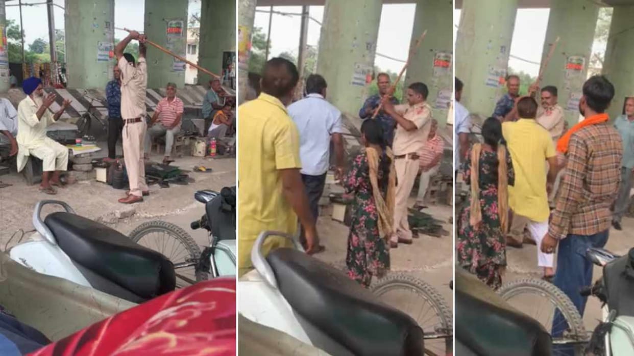 Policeman beats old man in Patiala of Punjab