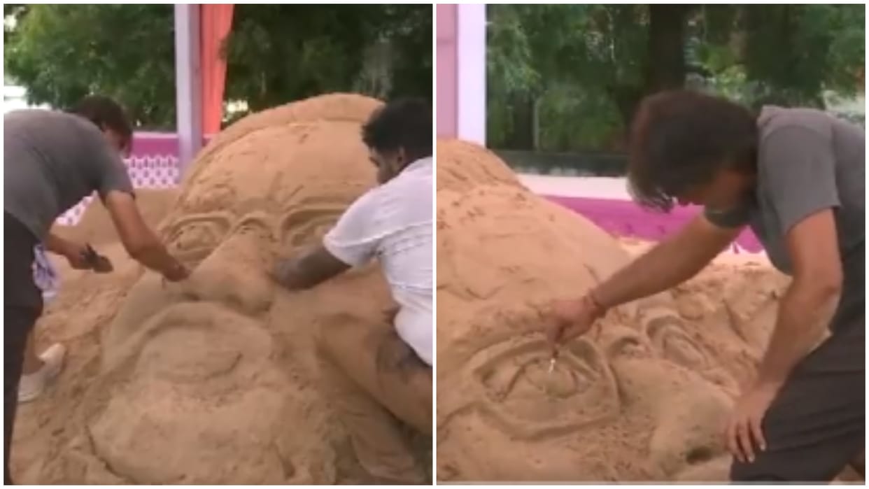 Gujarat Gandhinagar Sand artist Anil Joshi Prime Minister Narendra Modi grand statue