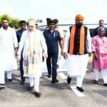 गृह मंत्री अमित शाह का स्वागत करने पहुंचे भाजपा के प्रदेश अध्यक्ष सम्राट चौधरी।