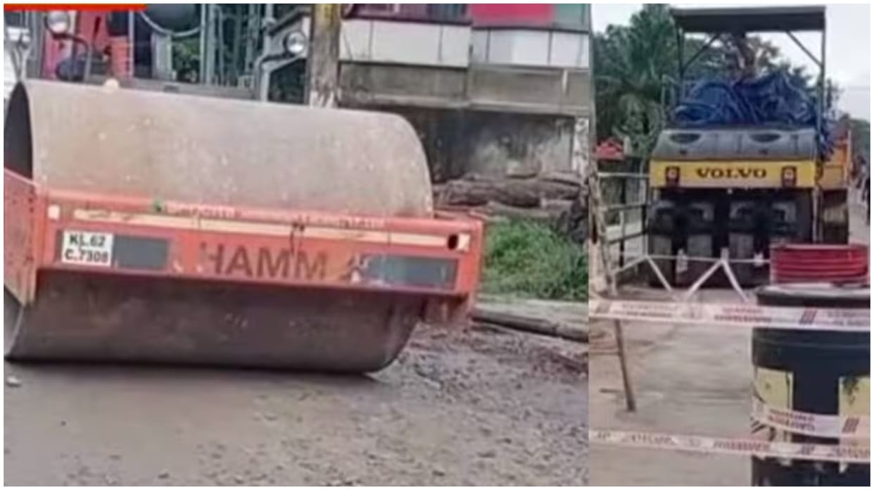 Man asleep in front of road roller run over in Kerala