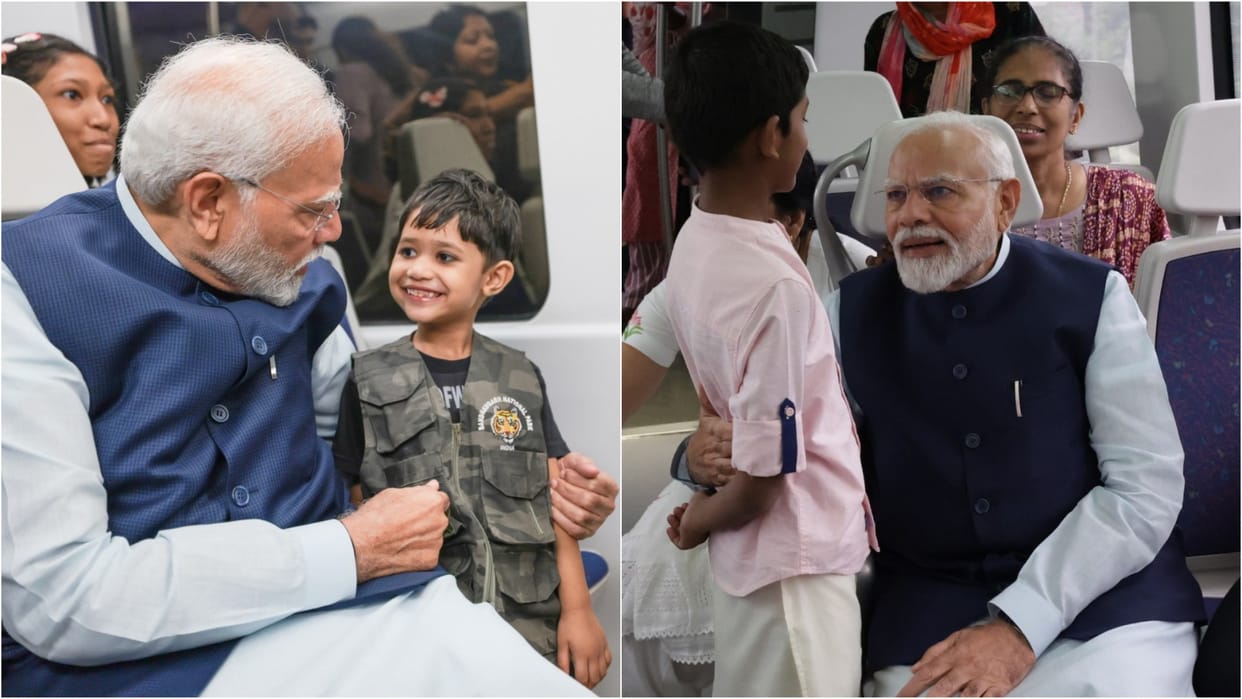 PM Narendra Modi traveled in Delhi Metro laughed and joked with children and also took selfie see photos