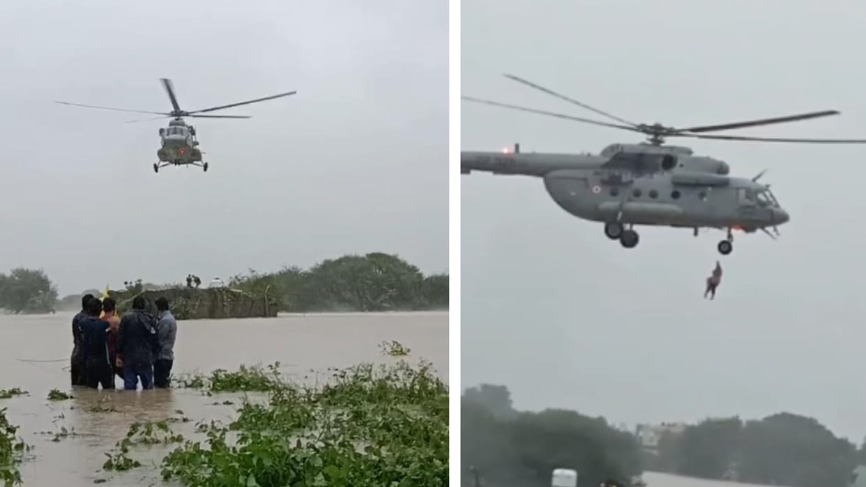 Ujjain: Rescue of 3 people trapped in flood in Badnagar, pregnant woman and two others rescued by helicopter