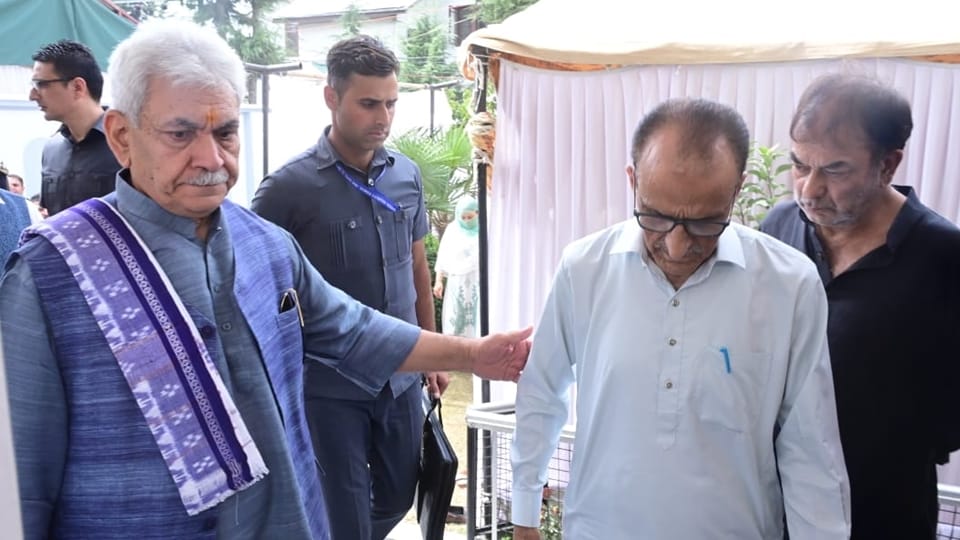 lg manoj sinha visits family of slain DSP Humayun Bhat assures them of all help