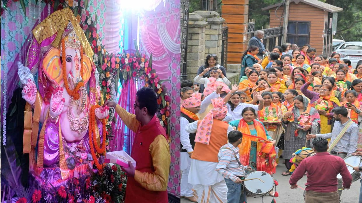 Ganpati Mahotsav begins, grand procession taken out in the city, silver crown worn by Lord Ganesha
