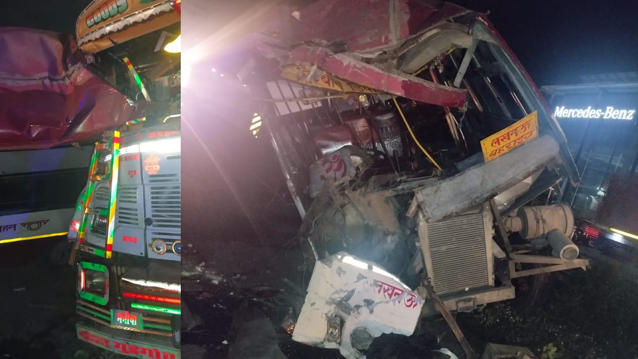 A bus hits a truck on Faizabad highway in Lucknow.