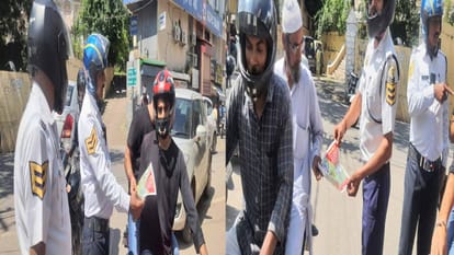 Nahan traffic police taught the lesson of road safety, told why helmet is necessary?