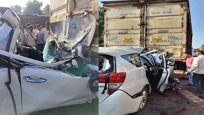 Two people traveling in car died after colliding with parked truck in Agra