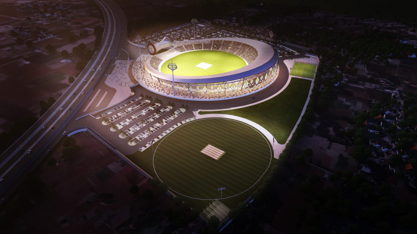 PHOTOS: Damru shaped pavilion, Belpatra at the entrance, Trishul shaped lights Ganjari Stadium is amazing