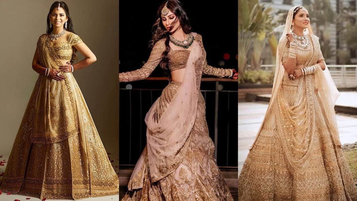 Golden Lehenga for wedding latest Lehenga collection for bride to be