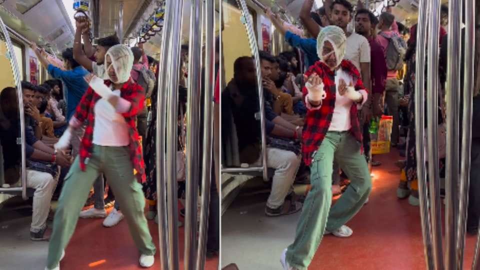 girl is dancing to a song from Shahrukh film in Delhi Metro Jawan Song Viral Video
