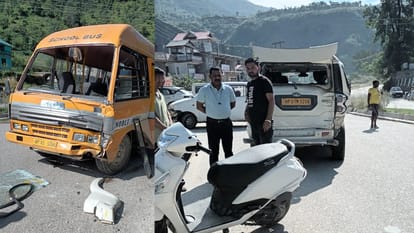School Bus and scorpio accident in Pandoh Mandi Five students injured