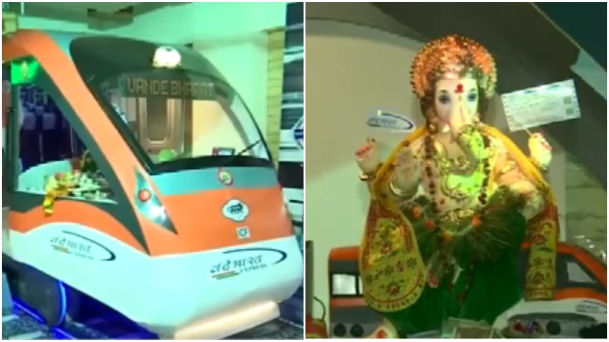 Ganesh Chaturthi Vande Bharat Express theme pandal Mumbai Ganesh mandal Ganesh aarti