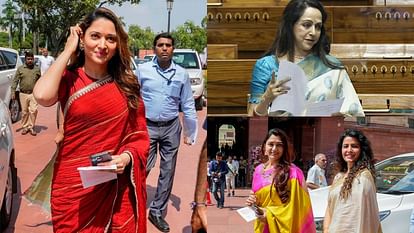 Tamannaah Bhatia Divya Dutta Hema Malini Mimi Chakraborty Visit New Parliament Laud Womens Reservation Bill