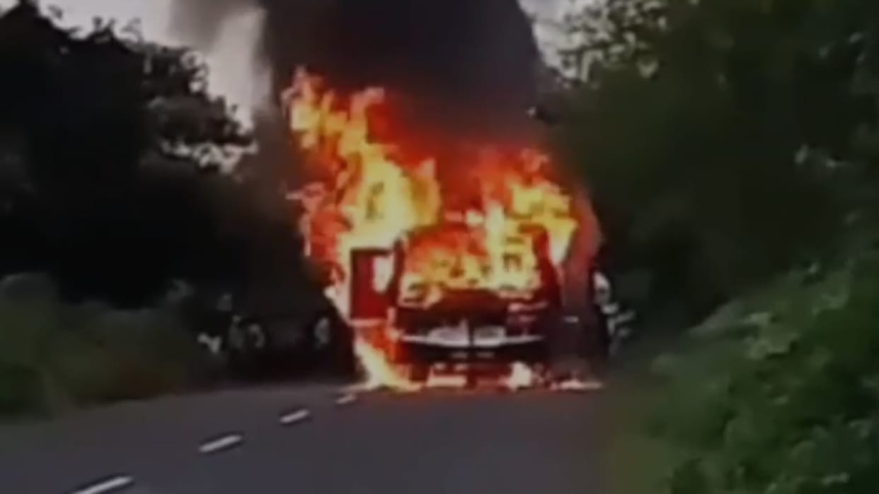 Sagar News Student dies after being crushed by bus angry villagers set the bus on fire