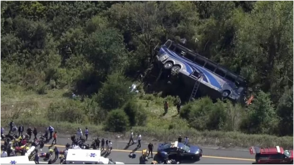Farmingdale High School charter bus tumbled down an embankment New York Highway
