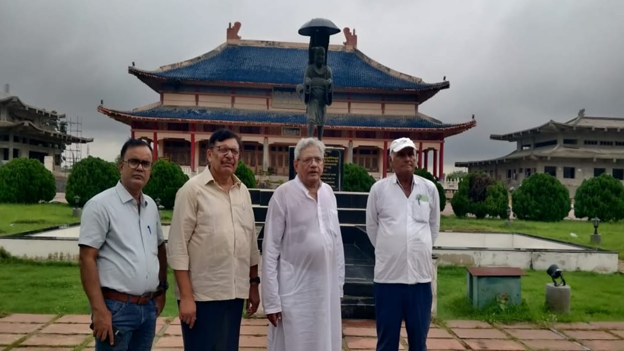 Sitaram Yechury visited Nalanda ruins; Says Archeology department should resume stalled work in university