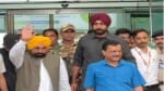 उदयपुर पहुंचे केजरीवाल और भगवंतमान।