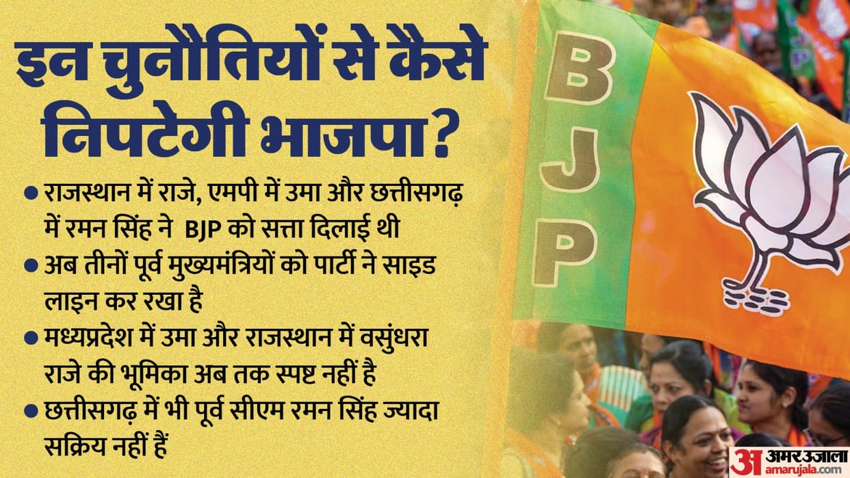 Madhya pradesh chhattisgarh rajasthan assembly poll vasundhara raje raman singh uma bharti bjp strategy