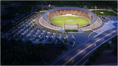 Varanasi Stadium Design and budget with trident floodlights Damru shaped Pavilion