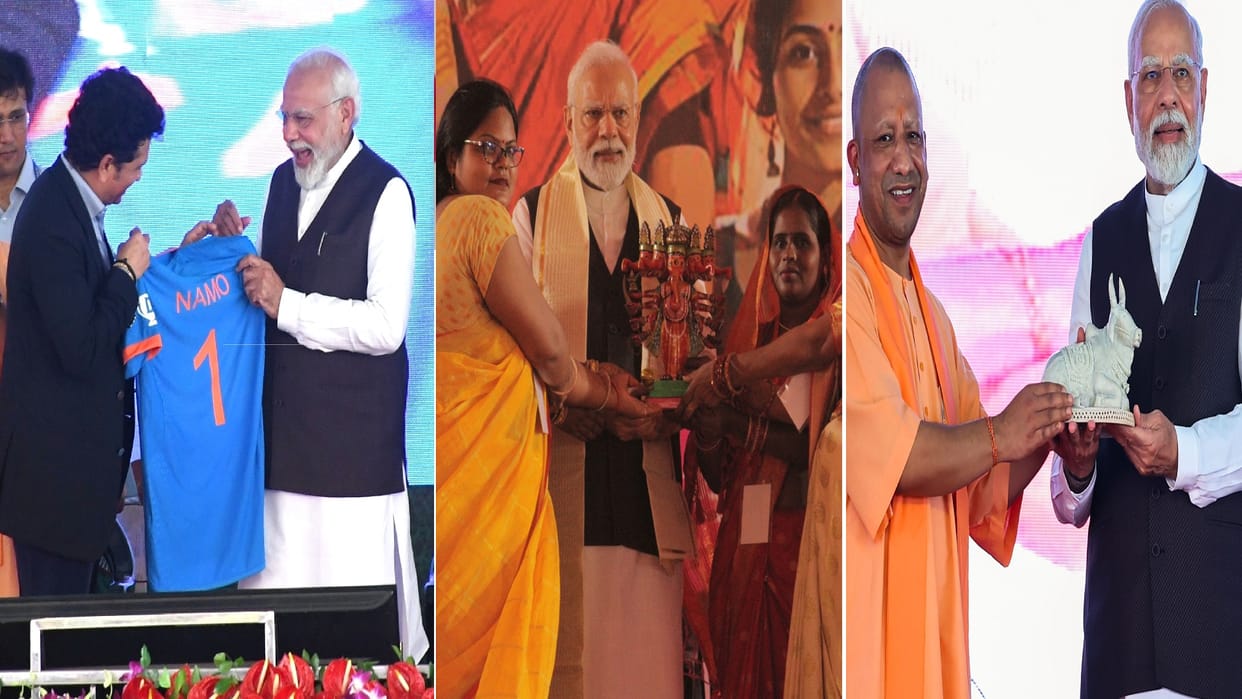 PM Modi received Nandi, Maa Durga statue, Sachin's jersey and cricket bat as gifts.