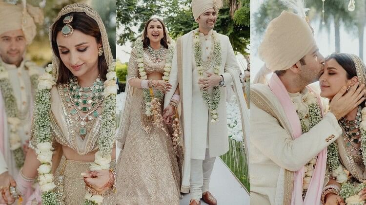 Ragneeti Wedding: पेस्टल लहंगे में खूबसूरत दिखीं परिणीति चोपड़ा, शेरवानी में आप नेता ने भी दिखाया रॉयल लुक