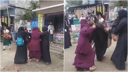 College girls fought with each other in middle of the road for boyfriend in Siwan; video viral