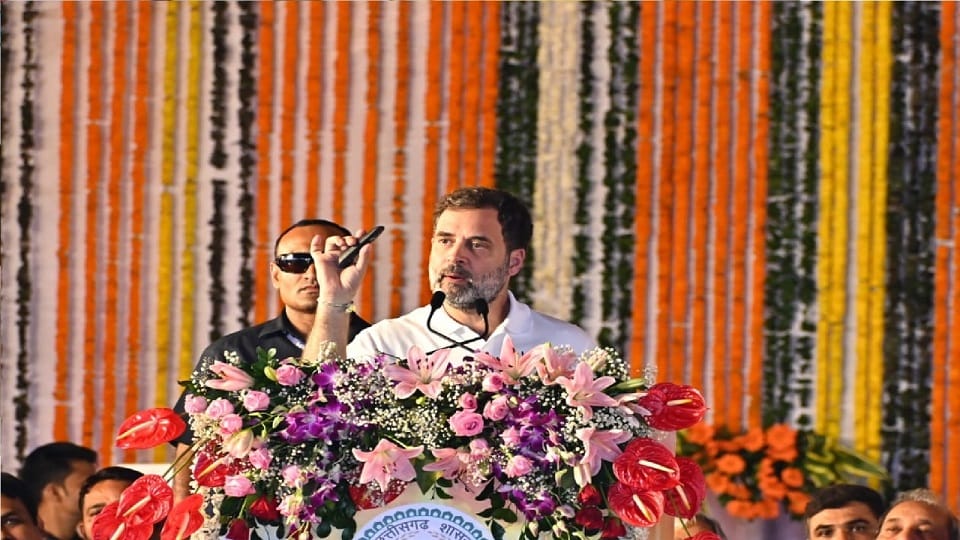 कार्यक्रम को संबोधित करते राहुल गांधी