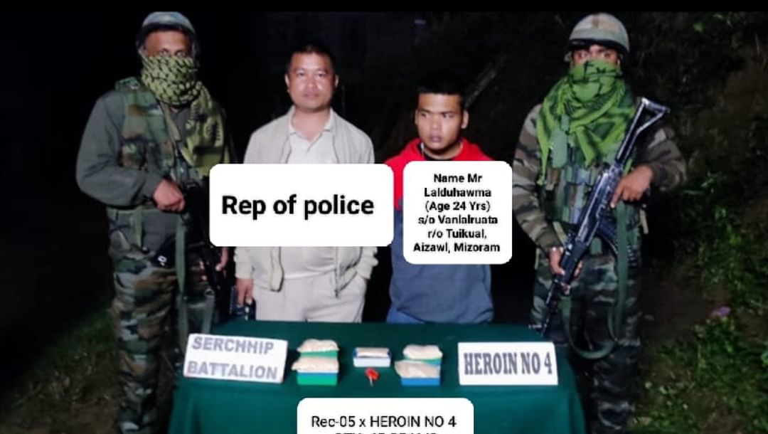 mizoram assam rifles narcotics department arrest four people recovered five crore heroin