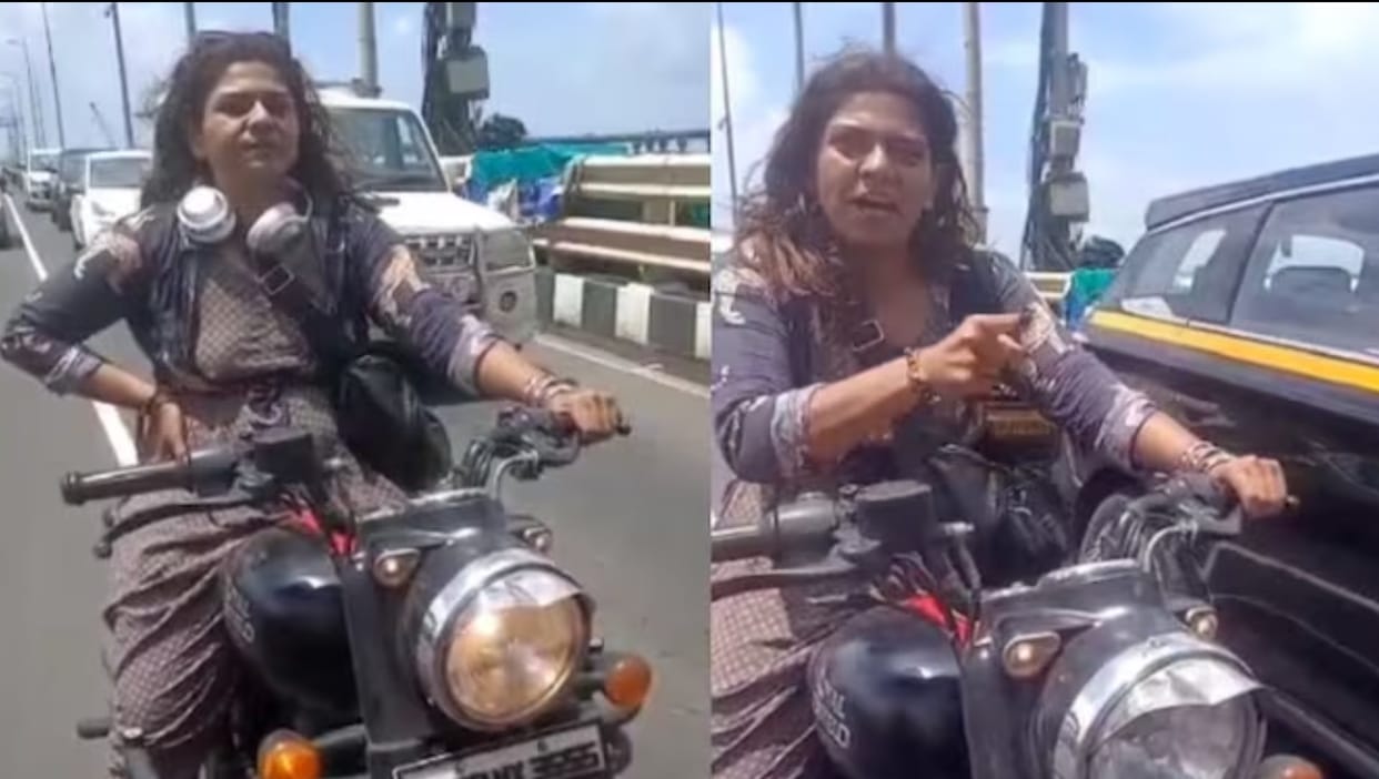 woman biker threat abuse policeman in mumbai bandra worli sea link video