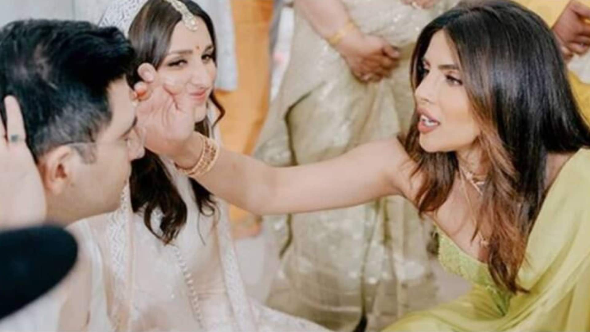 Priyanka Chopra blesses the newly weds Parineeti Chopra and Raghav Chadha as they share the wedding pictures