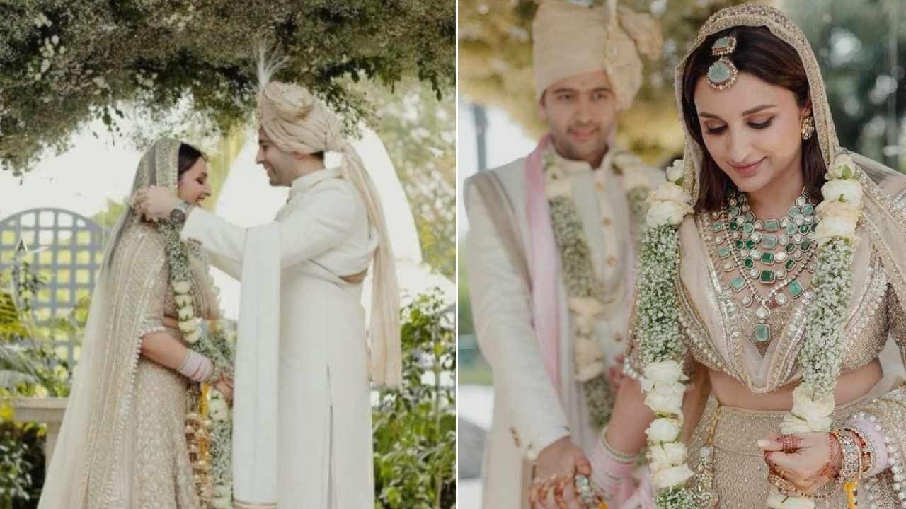 Priyanka Chopra blesses the newly weds Parineeti Chopra and Raghav Chadha as they share the wedding pictures